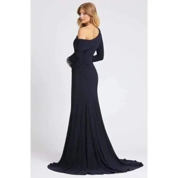 MAC DUGGAL One-Shoulder Long Sleeve Jersey Gown in Midnight Size US 8 - Picture 14 of 14